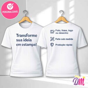 Camisa Infantil Poliéster Branca Sublimada Estampa Frente e Costa