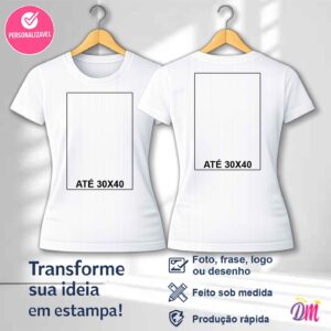 Baby Look Reta Poliéster Branca Sublimada Estampa frente A3 e Costa A3