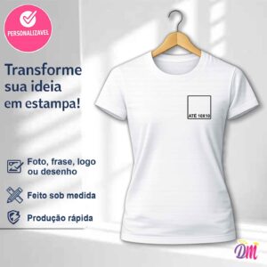 Baby Look Reta Poliéster Branca Sublimada Estampa Peito (10x10)