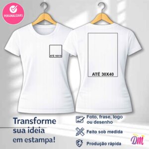 Baby Look Reta Poliéster Branca Sublimada Estampa frente 10x10 e Costa A3