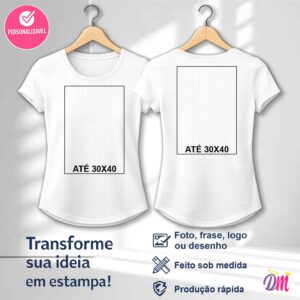 Baby Look Boleada Poliéster Branca Sublimada Estampa Frente A3 e Costa A3