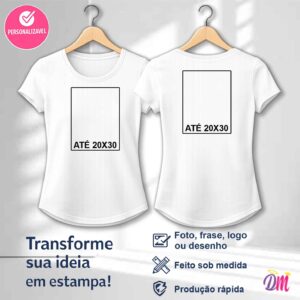 Baby Look Boleada Poliéster Branca Sublimada Estampa Frente A4 e Costa A4