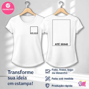 Baby Look Boleada Poliéster Branca Sublimada Estampa Frente 10x10 e Costa A3