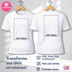 Camisa Algodão Branca ou Preta Estampa Frente A3 + Costa A3
