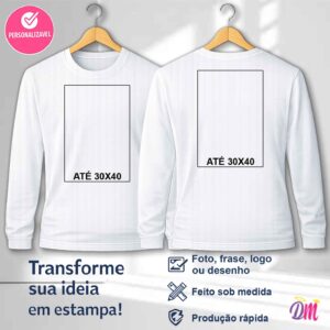 Camisa Manga Longa Dry Fit Branca Estampa Frente A3 e Costa A3