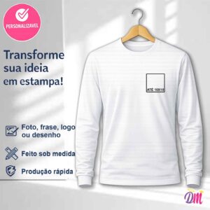 Camisa Manga Longa Dry Fit Branca Estampa Peito (10x10)