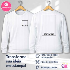Camisa Manga Longa Dry Fit Branca Estampa Frente 10x10 e Costa A3