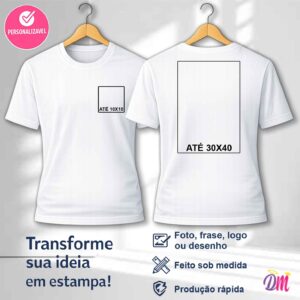 Camisa Algodão Branca ou Preta Estampa Frente Peito (10x10) + Costa A3