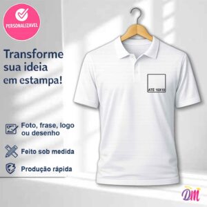 Camisa Polo Branca Sublimada Estampa Peito 10x10