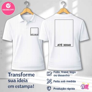 Camisa Polo Branca Sublimada Estampa Frente 10x10 e Costa A3