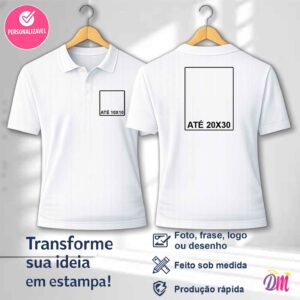 Camisa Polo Branca Sublimada Estampa Frente 10x10 e Costa A4