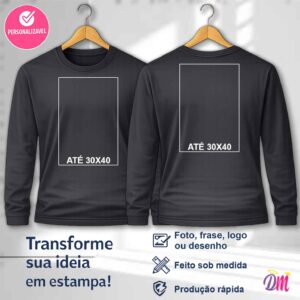 Camisa Manga Longa Dry Fit Preta Estampa Frente A3 e Costa A3