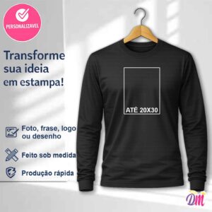 Camisa Manga Longa Dry Fit Preta Estampa A4
