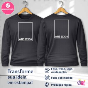 Camisa Manga Longa Dry Fit Preta Estampa Frente A4 e Costa A4
