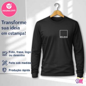 Camisa Manga Longa Dry Fit Preta Estampa Peito (10x10)