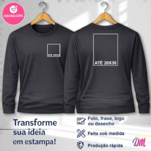 Camisa Manga Longa Dry Fit Preta Estampa Frente 10x10 e Costa A4