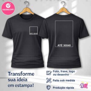 Camisa Dry Fit Preta Estampa Frente 10x10 + Costa A3