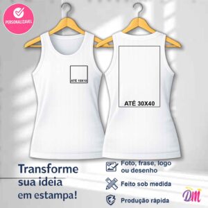 Regata Unissex Branca Poliéster Sublimada Estampa Peito 10x10 e Costa A3