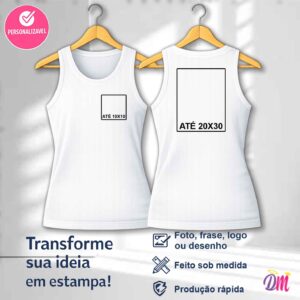Regata Unissex Branca Poliéster Sublimada Estampa Peito 10x10 e Costa A4